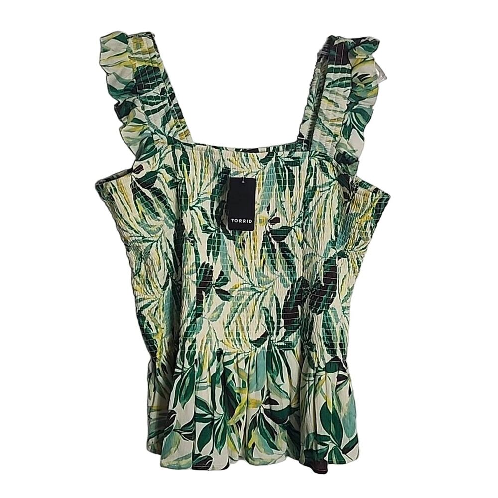 Torrid Peplum Crinkle Gauze Smocked Tank. Painted Tropical, NWT